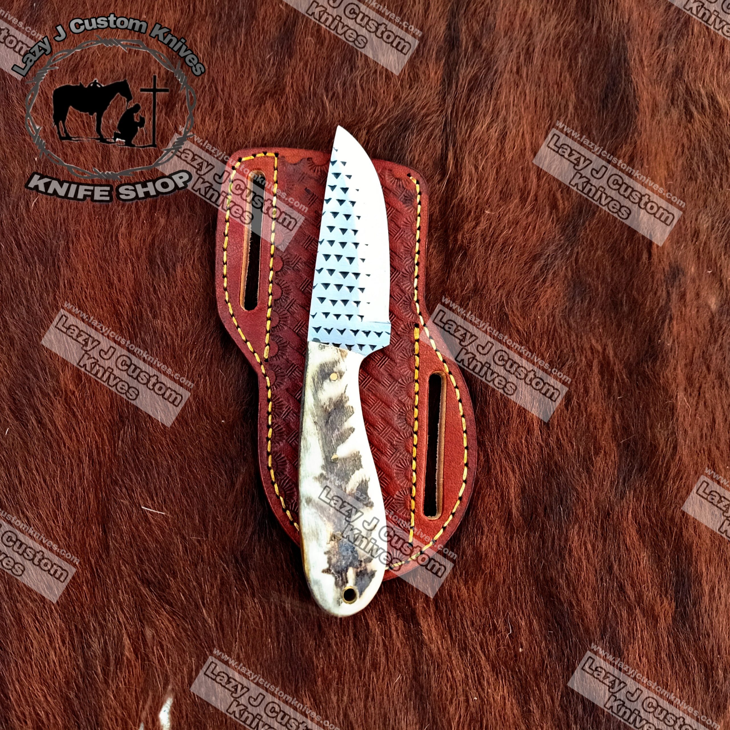 Custom handmade Damascus steel cowboy knife – Lazy J Custom Knives