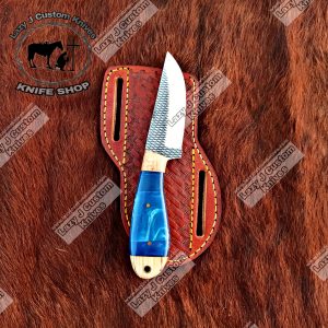 Custom handmade Damascus steel cowboy and folding knife – Lazy J