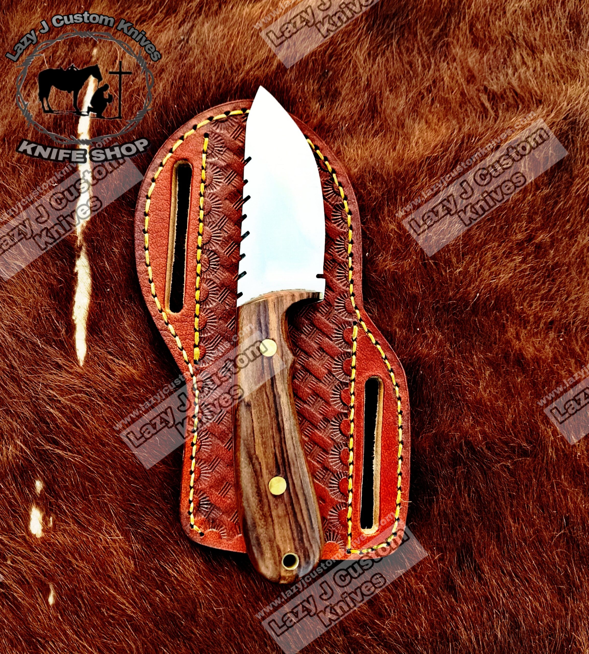 Custom handmade Damascus steel cowboy knife – Lazy J Custom Knives