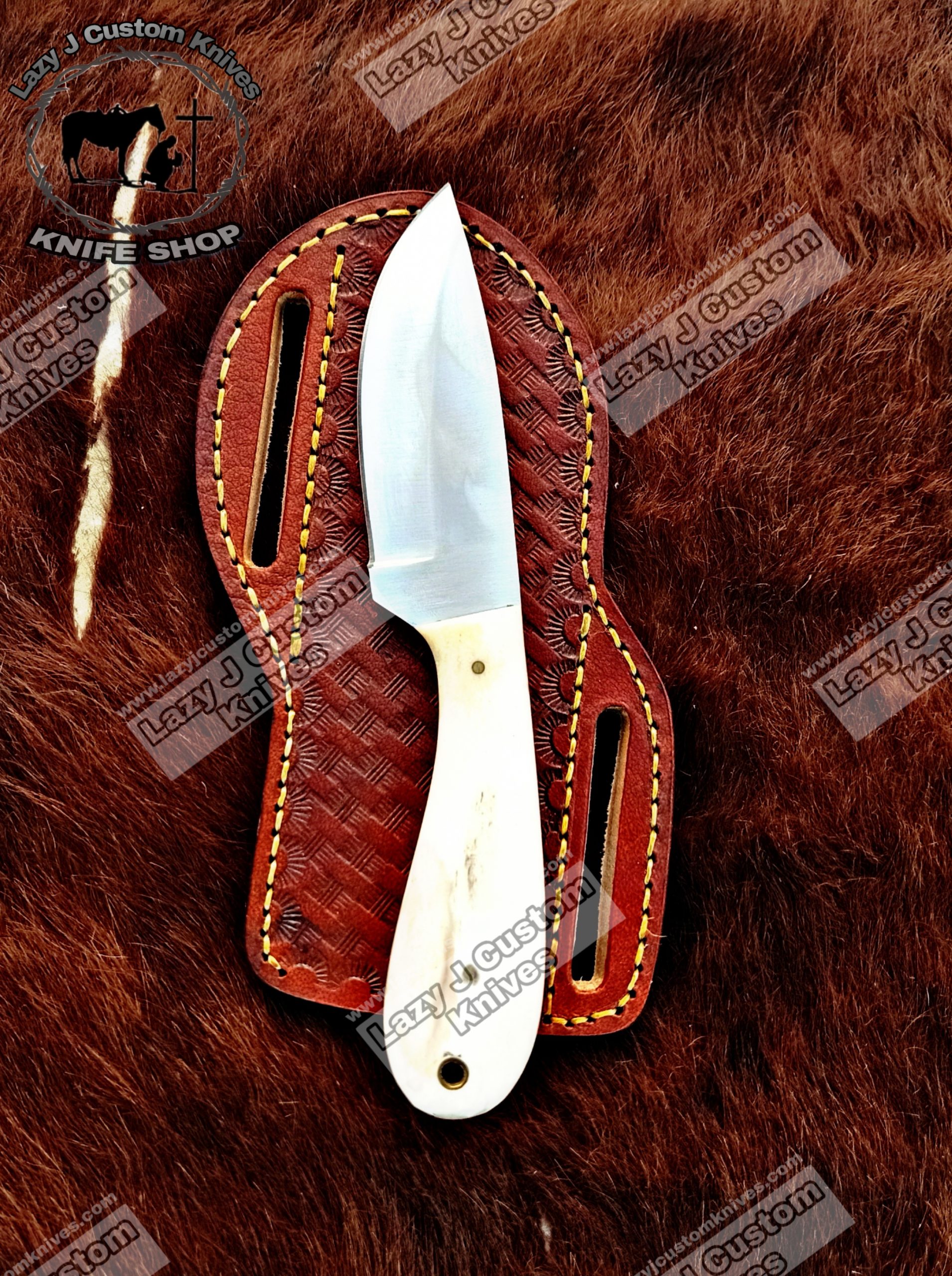 Custom handmade Damascus steel cowboy knife – Lazy J Custom Knives