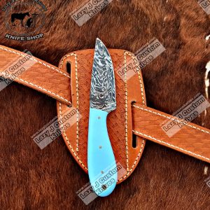 Handmade Damascus Cowboy Bull Cutter Knife With Resin Handle And Pancake  Sheath