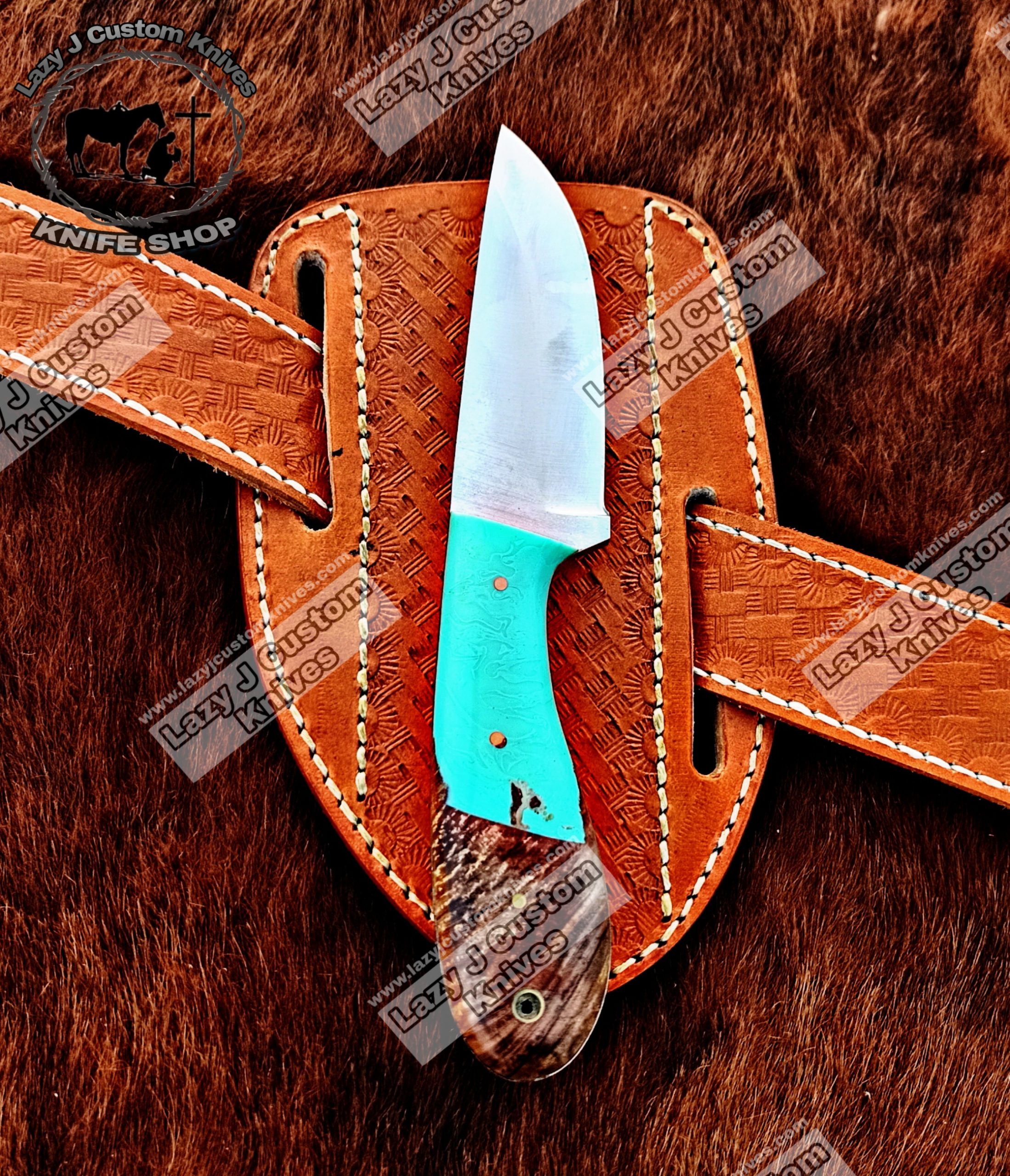 Custom handmade Damascus steel cowboy knife – Lazy J Custom Knives