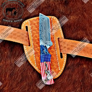 Custom Made Damascus Steel Fixed Blades Cowboy knife with Handmade Right  Hand Leather Sheath - WKN Hunting Gears