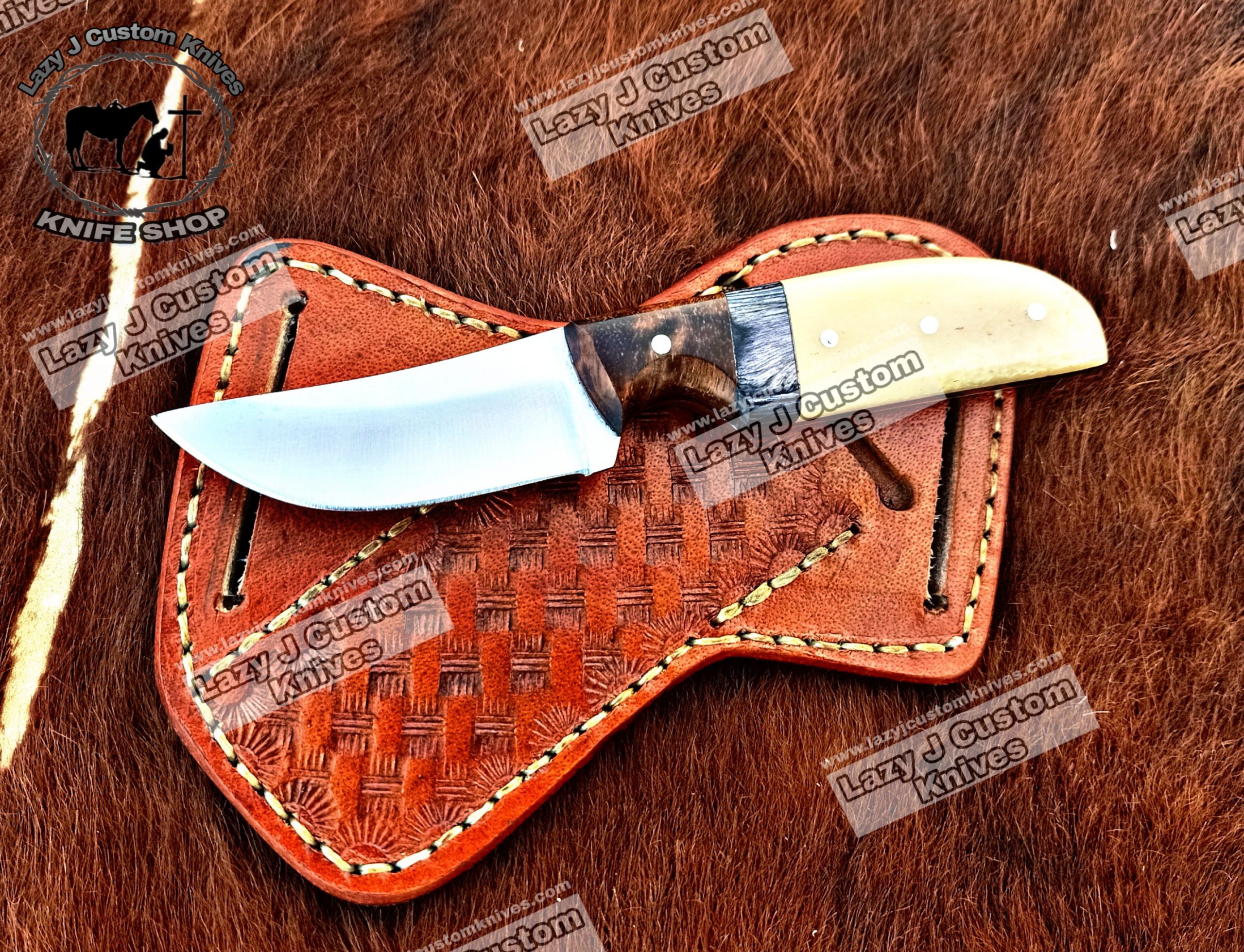 Custom handmade Damascus steel cowboy knife – Lazy J Custom Knives