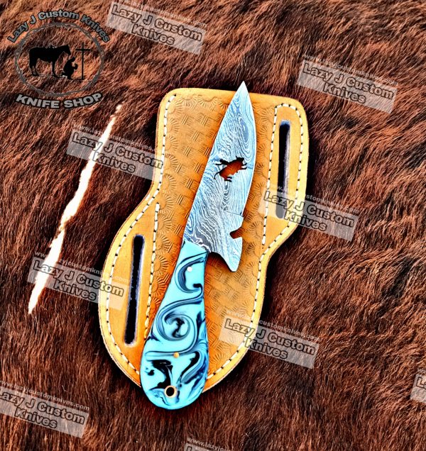 Custom handmade Damascus steel cowboy knife – Lazy J Custom Knives