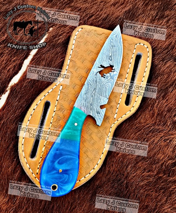 Custom handmade Damascus steel cowboy and folding knife – Lazy J